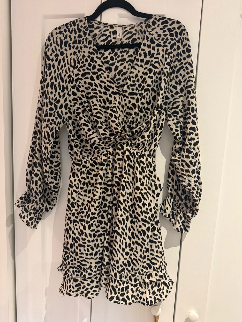 glam Black and Cream Leopard Print Mini Dress